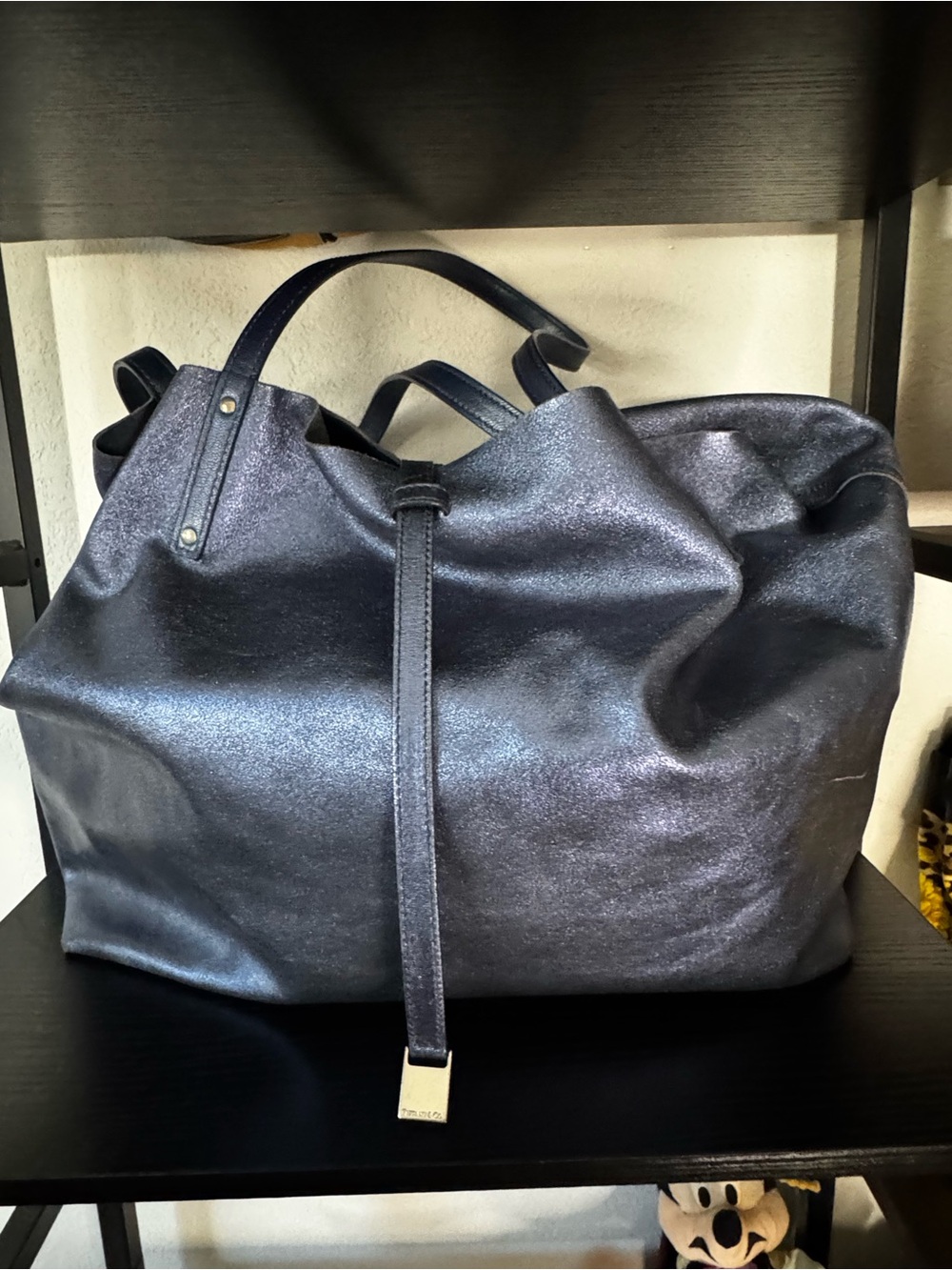 Tiffany Leather Tote Bag - Metallic Blue